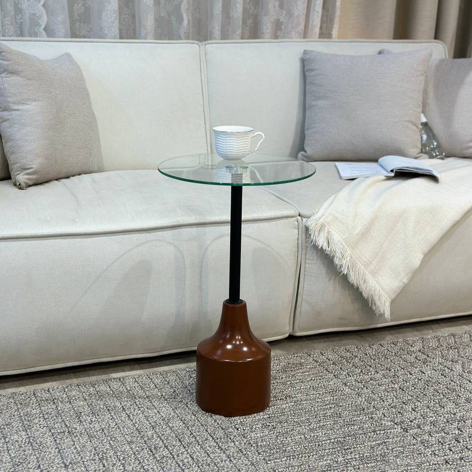طاولة خدمة – بني بسطح زجاج شفاف