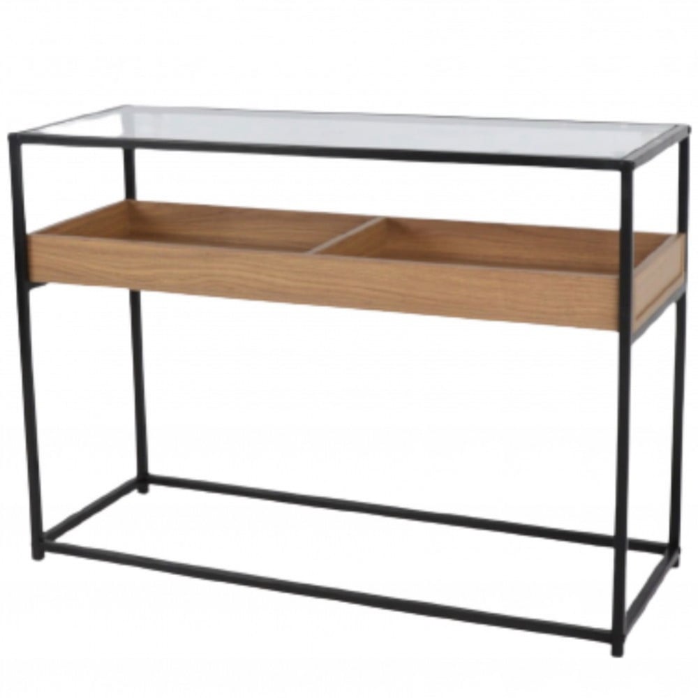 طاولة مدخل معدنية بسطح زجاجي