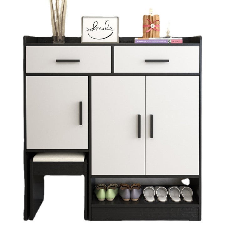 خزانة مع مقعد احذية بتصميم خشبي انيق